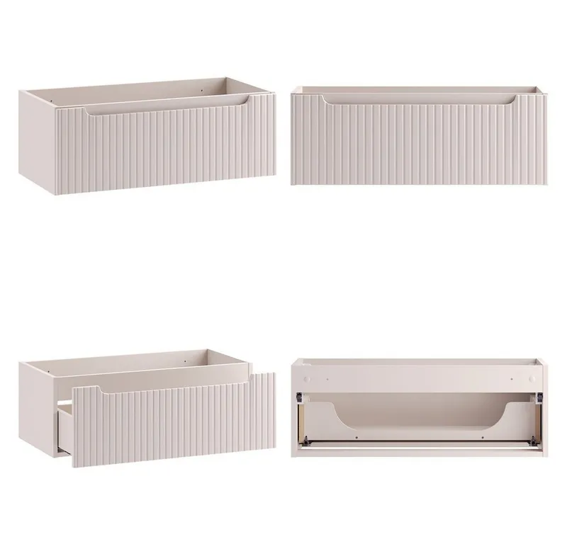 Lomadox Waschbeckenschrank NEWPORT-56-CASHMERE 80 cm breit in kaschmir & Eiche, gerillte Front, geringe Tiefe, Weiß, – Produktbild 5 von 5