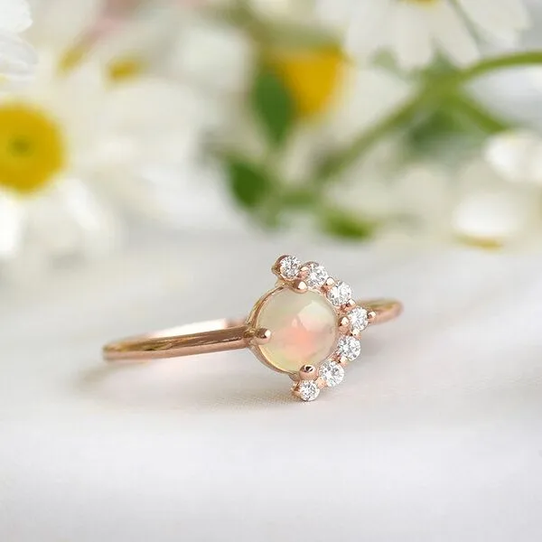 Eppi Eppi Goldener Ring mit Opal und Diamanten Ammiel, Rosa, – Produktbild 2 von 4