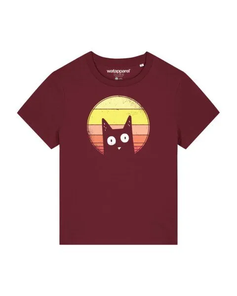 watapparel watapparel T-Shirt Frauen Sunset Cat, Burgundy, – Produktbild 1 von 3