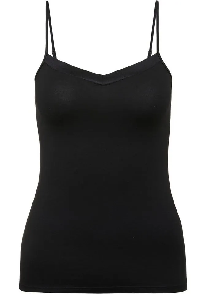 CALIDA CALIDA Spaghettitop Cate Satin-Einsatz, Single Jersey Qualität, elastisch, weich, feminin, Schwarz, – Produktbild 2 von 5