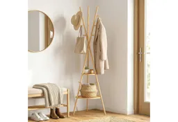HOMCOM HOMCOM Garderobenständer Jackerständer Garderobe mit 9 Haken, für Flur, Eingangsbereich, (Set, 1 St., 1), aus Bambus, 2 Ablagefächer – Produktbild 1 von 1