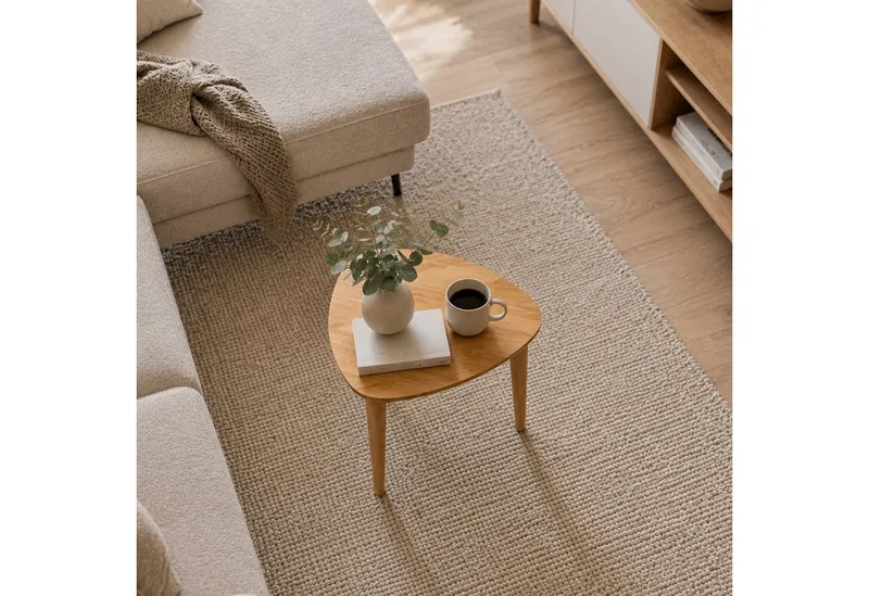 HOOZ Beistelltisch Bambus Sofatisch Dreieck abgerundet Natur – Couchtisch 42 x 41,5 cm (Einzelartikel, 1-St., bestehend aus einem Kaffeetisch), Stilvoller Satztisch aus Bambus für Wohnzimmer und Schlafzimmer, Braun, – Produktbild 2 von 5