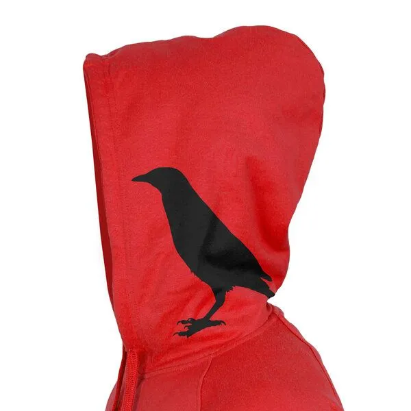 HANDGEDRUCKT HANDGEDRUCKT "der Rabenflüsterer" Frauen Zip Hoody, Rot, – Produktbild 2 von 4