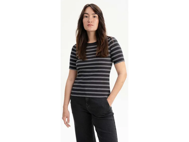 MELA MELA Ripp T-Shirt Style JASLEEN aus 100% Bio-Baumwolle, Schwarz / weiss gestreift, – Produktbild 1 von 5