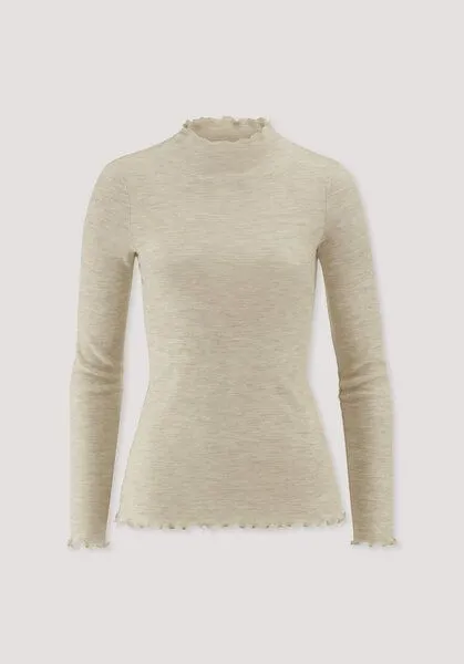 hessnatur hessnatur Mock-Neck Longsleeve Pointelle aus reiner Bio-Merinowolle, Sand, – Produktbild 4 von 4