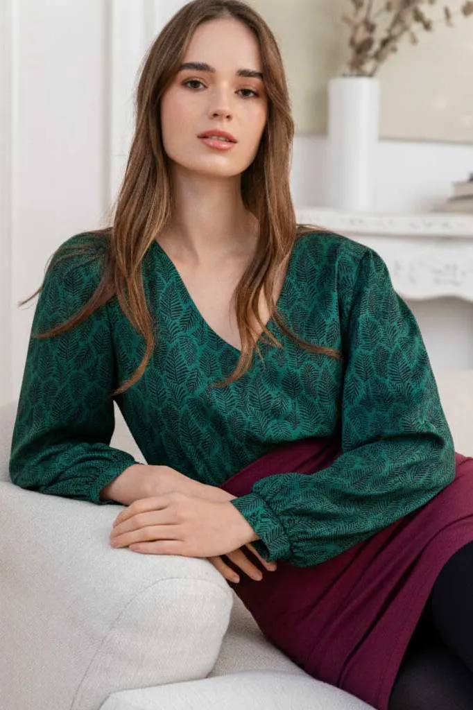 WiDDA WiDDA Damen vegan Bluse Lubo Mit Blattdruck Petrol, Teal, – Produktbild 2 von 2
