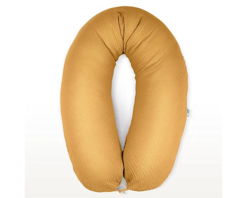 SEI Design Stillkissen Seitenschläferkissen XXL Babynest - Baby Erstausstattung Neugeborene, Schwangerschaftskissen 190x30 cm, Schwangerschaftskissen mit Bezug, Musselin Bezug 100% BIO Baumwolle, Gelb, – Produktbild 1 von 5