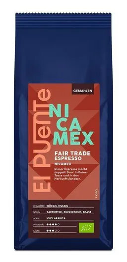El Puente El Puente NicaMex - Bio-Espresso gemahlen 250 g | Fair Trade | Bio-zertifiziert | Vegan | Glutenfrei – Produktbild 1 von 1