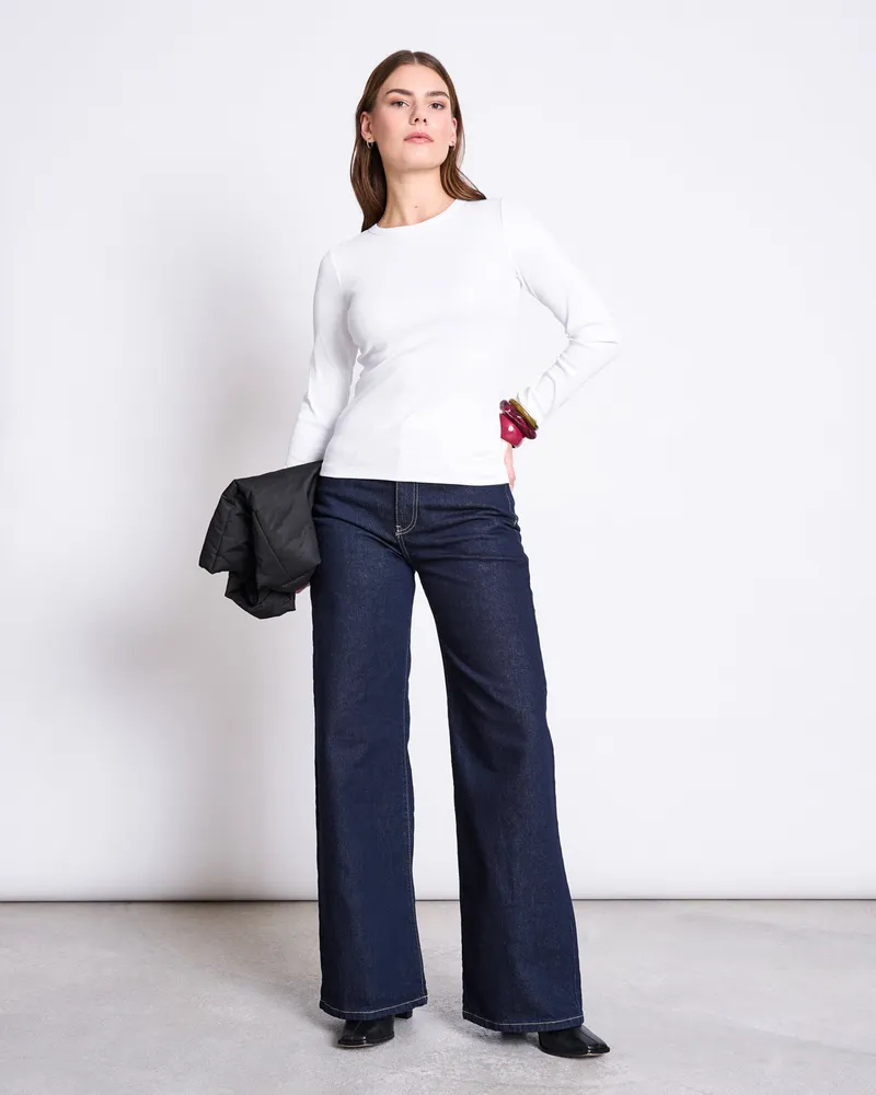 JAN N JUNE JAN 'N JUNE Damen vegan Longsleeve Rippstrick Rava Weiß, Weiß, – Produktbild 1 von 2