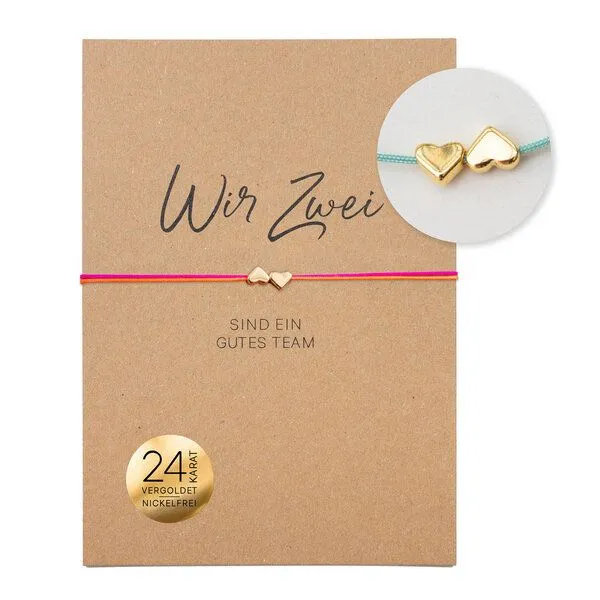 Bow & Hummingbird Bow & Hummingbird Armband auf Karte - Zwei Herzen- Wir Zwei sind ein gutes Team, Neon-pink, – Produktbild 2 von 3