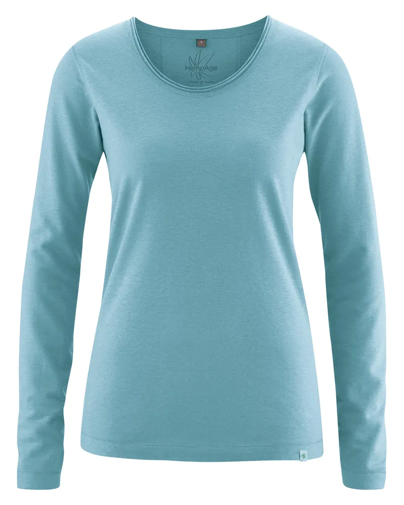 HempAge Hempage Damen vegan Langarm T-Shirt Wave Blau, Blau, – Produktbild 1 von 2