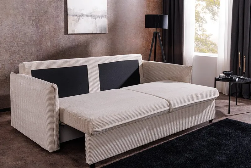 riess-ambiente Schlafsofa APARTMENT 215cm beige · XXL Cord, inkl. Kissen, inkl. Bettkasten, FSC, Einzelartikel 1 Teile, 3-Sitzer-Couch mit Bettfunktion - ideal für Wohn- oder Gästezimmer, Beige, – Produktbild 3 von 5