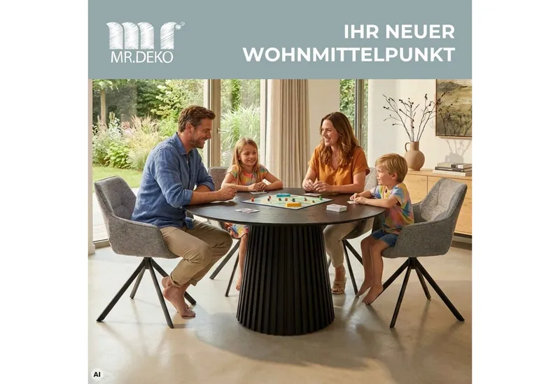 MR.DEKO Esstisch ausziehbar Andria Oval 120/210x120cm Black Oak Ausziehbarer Tisch FSC®, Esstisch, ausziehbar, 18 mm Tischplattenstärke, Schwarz, – Produktbild 2 von 5
