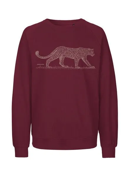 Peaces.bio - handbedruckte Biomode Peaces.bio - handbedruckte Biomode Bio Damen Sweatshirt Loose Fit Leopard, Bordeaux, – Produktbild 1 von 2