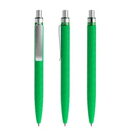 prodir prodir® Druckkugelschreiber QS01 Soft Touch PRS Push, blaue Mine, hellgrün/silber satiniert, Silber / hellgrün, – Produktbild 1 von 1