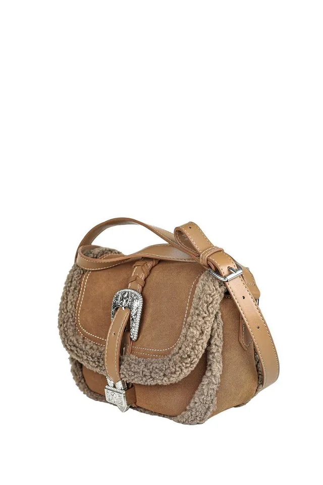Collezione Alessandro Collezione Alessandro Umhängetasche Cowgirl, im Western Style mit Teddy-Fell, Braun, – Produktbild 3 von 5