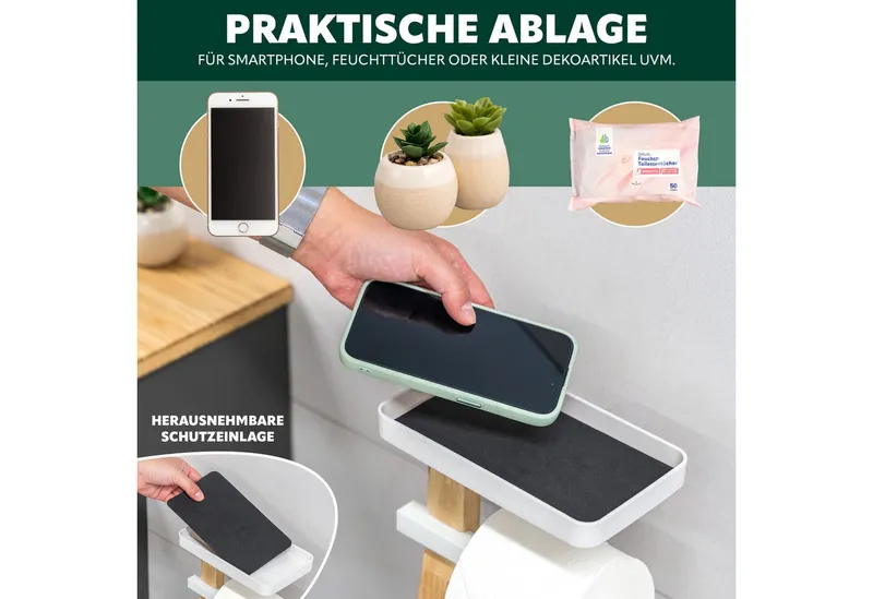 eluno WC-Garnitur freistehend, aus FSC-zertifiziertem Holz und weißem Metall, Weiß, – Produktbild 3 von 5