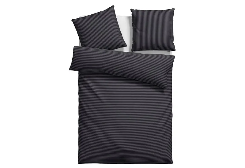 Bruno Banani Bruno Banani Bettwäsche Jassen mit feinen Querstreifen, Biber (135g/m), 2 teilig, moderne Streifen-Bettwäsche, mehrere Qualitäten, auch Premium, Grau|schwarz, – Produktbild 1 von 5