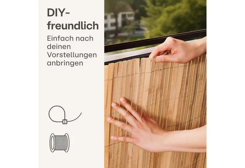 Praknu Balkonsichtschutz Balkon Sichtschutz Holz - FSC® Zertifiziertes, Natürliches Schilf (Sichtschutzmatte Bambus, Bambus Sichtschutz 300x90cm FSC-zertifiziert wetterfest) Einsetzbar Im Innen- Und Außenbereich - Sichtschutz für Garten, Zaun, Braun, – Produktbild 4 von 5