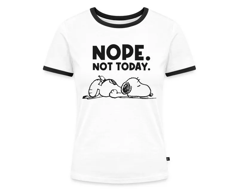 Spreadshirt T-Shirt Peanuts Snoopy Nope Not Today Bürohumor Frauen Kontrast T-Shirt (1-tlg) Slim Fit, Schwarz|weiß, – Produktbild 1 von 5