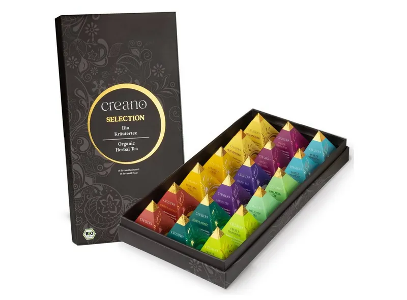 Creano Tee Bio Kräutertee 18er Pyramiden Geschenkset „ORGANIC HERBAL TEA“*, 1 x 18 St. (18 Bio-Pyramiden-Teebeutel) – Produktbild 1 von 5