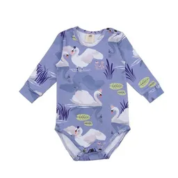 Walkiddy Baby Langarmbody GOTS zertifiziert – 95% Bio-Baumwolle, Lila mit Schwanmotiv, 5% Elasthan, weich & bequem | Walkiddy – Produktbild 1 von 1