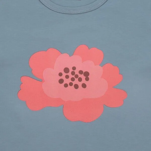 Walkiddy Kinder T-Shirt GOTS-zertifiziert aus Bio-Baumwolle hellblau mit Blumenmotiv – Walkiddy, Blau, – Produktbild 2 von 2