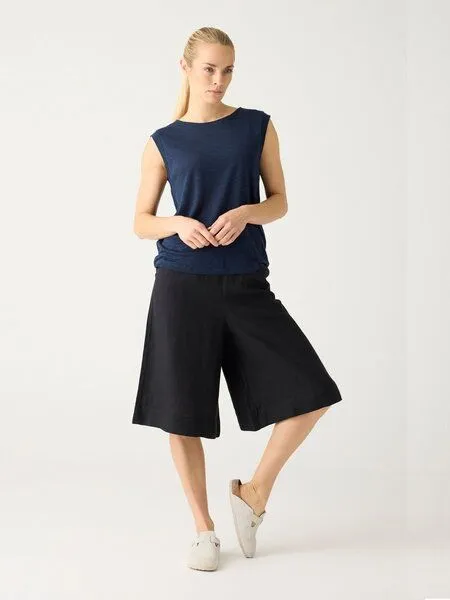 KnowledgeCotton Apparel KnowledgeCotton Apparel EVE Culotte hohe Leinen-Shorts - GOTS/Vegan, Grau (yarndyed-ultimate-grey), – Produktbild 2 von 3