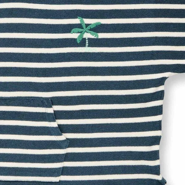 Sense Organics Sense Organics Kinder Badeponcho, Modell ALVI, Dunkles petrol-weiß geringelt mit palme, – Produktbild 3 von 3