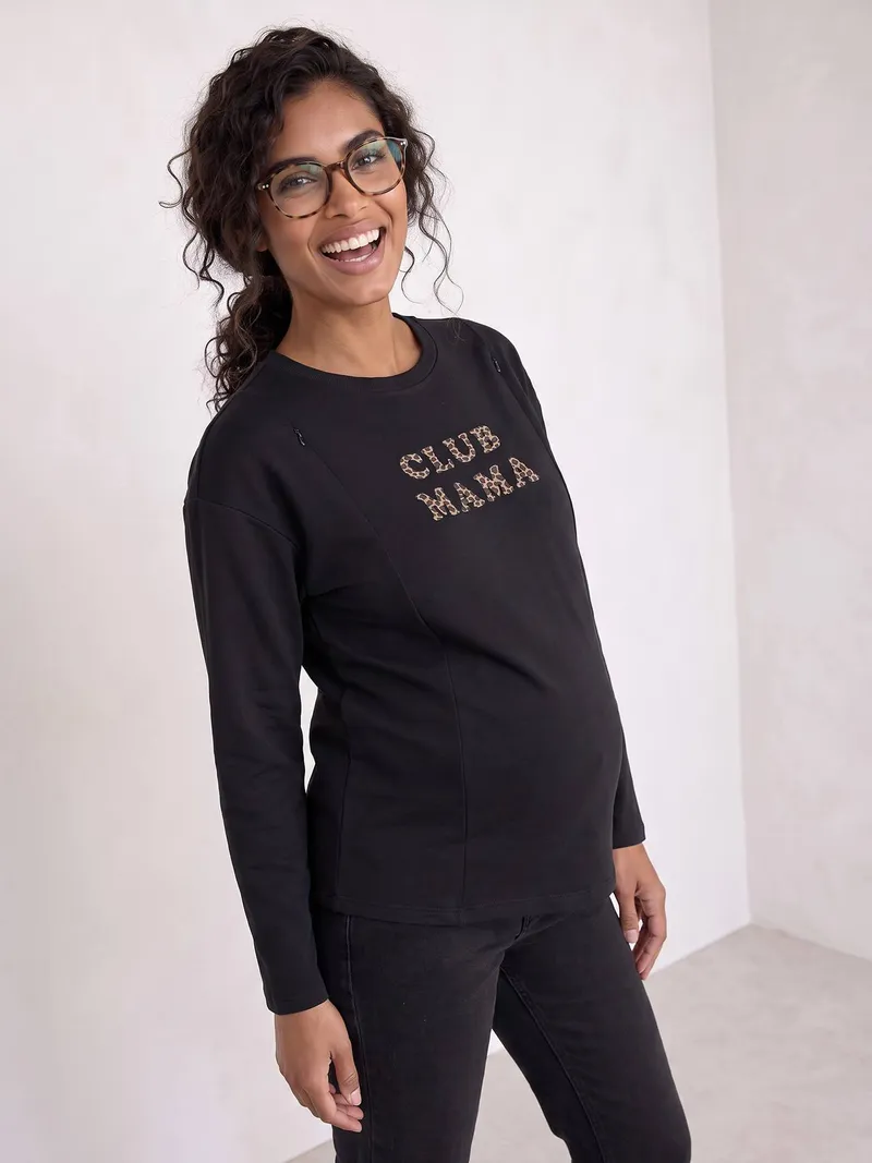 Vertbaudet Umstandsshirt mit verdeckten Stillöffnungen CLUB MAMA, Anthrazit, – Produktbild 1 von 4