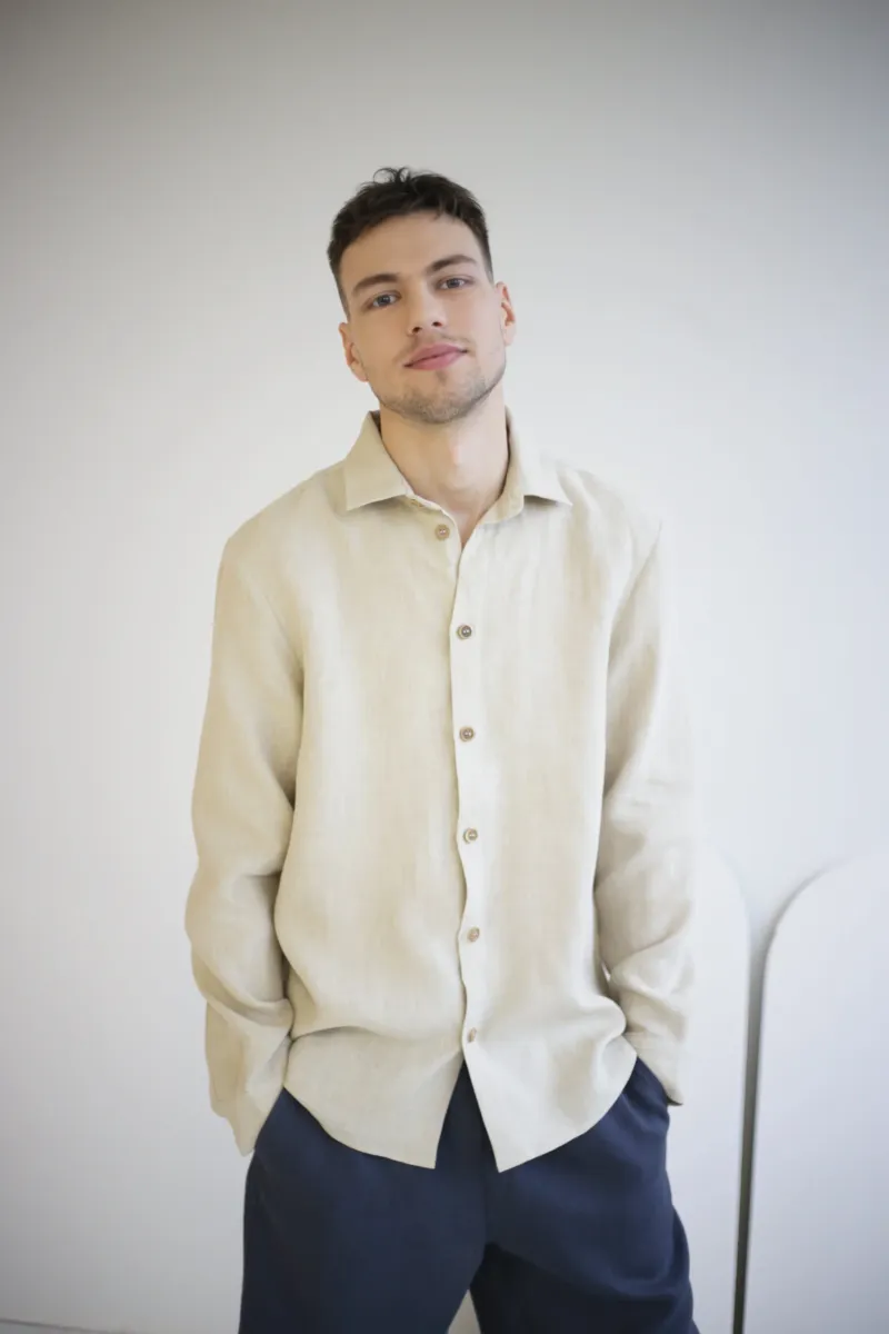 Amber Linen Amber Linen Herren vegan Hemd Havanna Pale Sand, Beige, – Produktbild 1 von 2