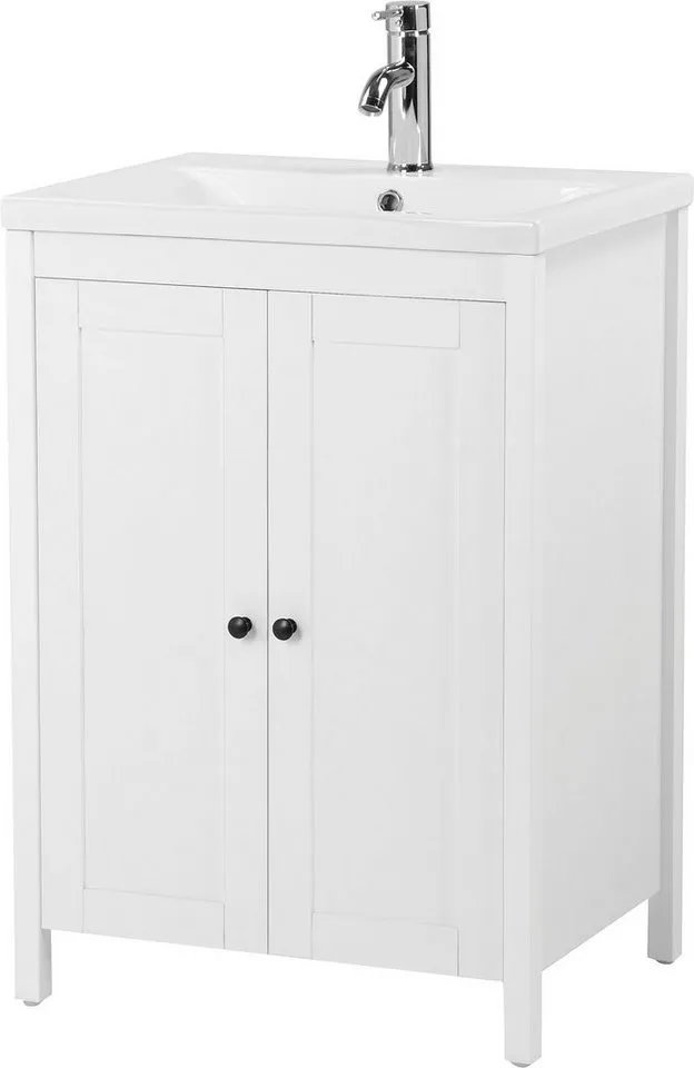 welltime Waschtisch, Badmöbel inkl. Keramikbecken, Breite 60 cm mit Türen, Weiß, – Produktbild 2 von 5