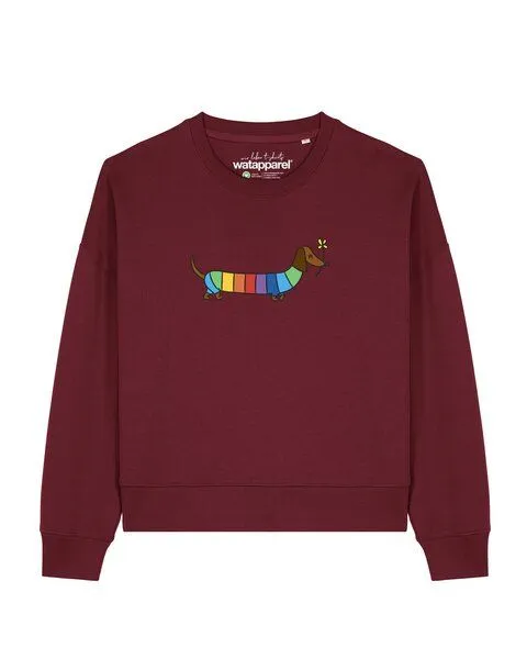 watapparel watapparel Sweatshirt Frauen Regenbogen Dackel, Burgundy, – Produktbild 1 von 2