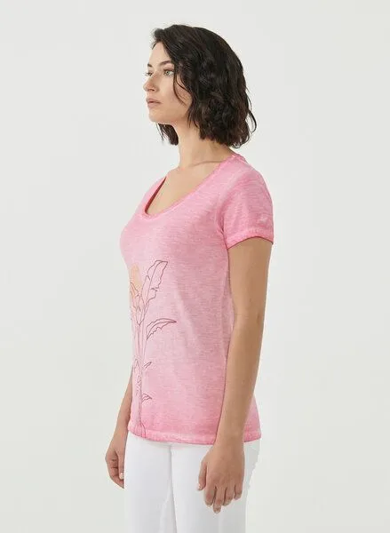 ORGANICATION ORGANICATION Cold Pigment Dyed T-shirt aus Bio-Baumwolle mit Pflanzen-Print, Hot pink, – Produktbild 3 von 4