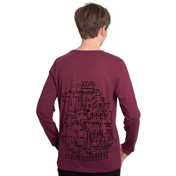HANDGEDRUCKT HANDGEDRUCKT "Vernetzt" Männer Longsleeve, Bordeaux, – Produktbild 2 von 3