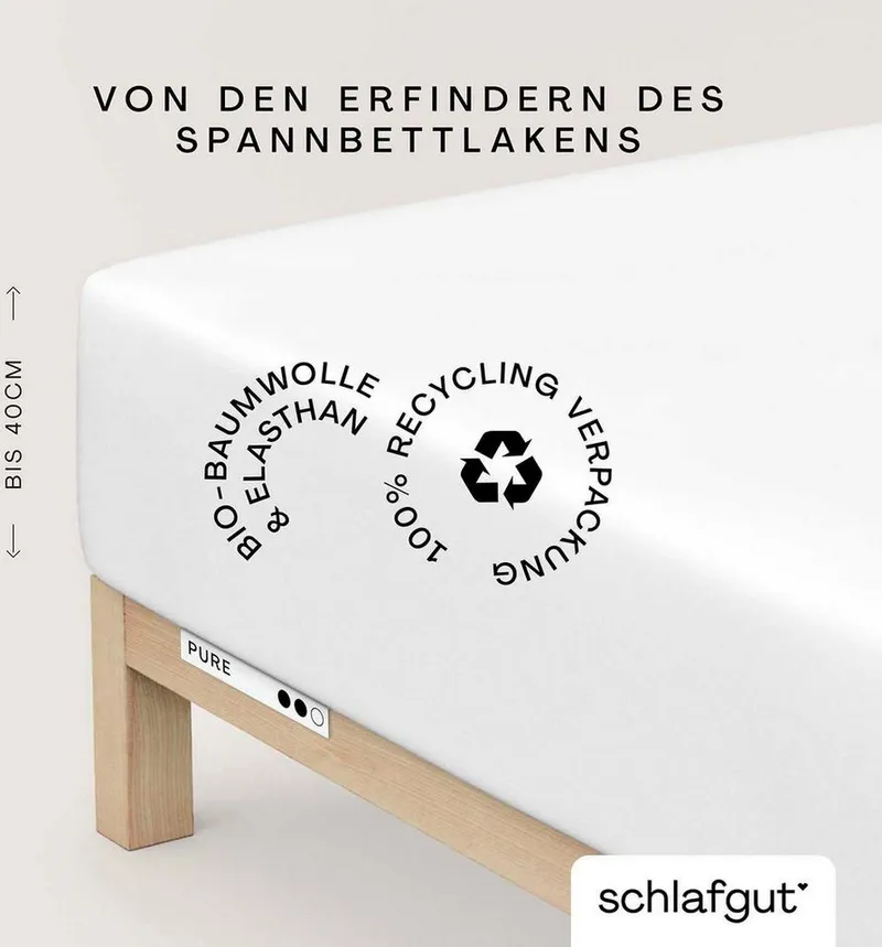 Schlafgut Schlafgut Spannbettlaken PURE BOXSPRING Bio-Baumwolle mit Elasthan, 170 g/m², Bettlaken, Jersey-Elasthan, Gummizug: rundum, (1 Stück), PREMIUM Boxspringbett Laken bis 40 cm Höhe, dehnbar blickdicht, straff, Weiß, – Produktbild 2 von 5