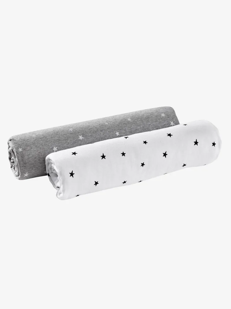 Vertbaudet 2er-Pack Baby Spannbettlaken, Grau meliert/weiß, – Produktbild 2 von 3