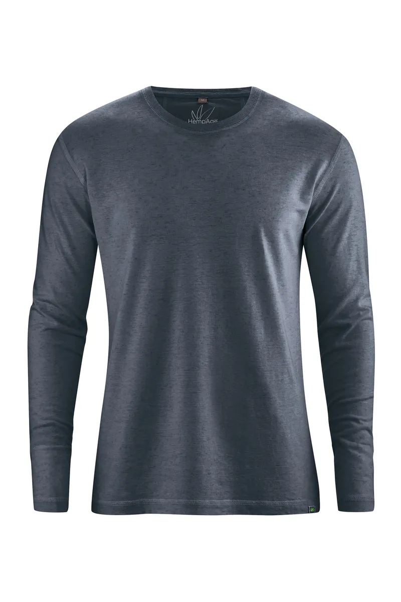 HempAge Hempage Herren vegan Langarm Shirt Basic Dunkelgrau, Grau, – Produktbild 1 von 2