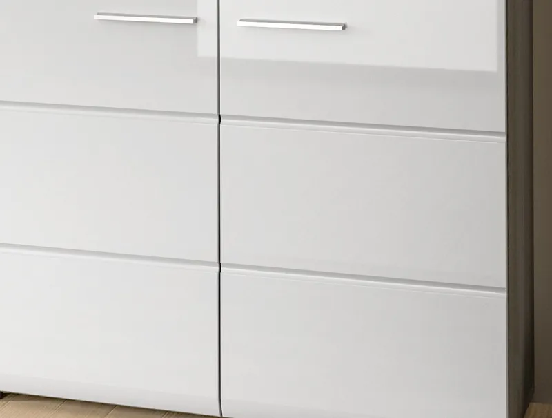 Inn.Furn Schuhbank Rumba (Garderobenbank in Weiß Hochglanz und Grau, 2-türig, 80 x 44 cm), mit 4 Fächern, Weiß, – Produktbild 1 von 5