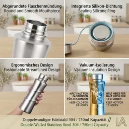eTHikǝ eTHikǝ Edelstahl Isolierflasche geschwungen – Auslaufsicher & Nachhaltig (750ml) / Ergonomic Stainless Steel Water Bottle – Leak-Proof & Eco-Friendly – Produktbild 1 von 1