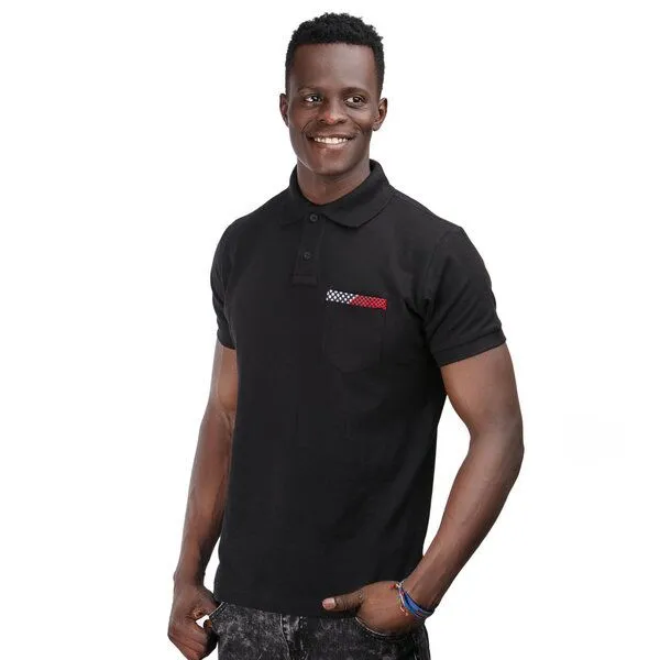 Africulture Africulture Herren Poloshirt Kitenge Fusion mit Brusttasche, Schwarz, – Produktbild 1 von 2