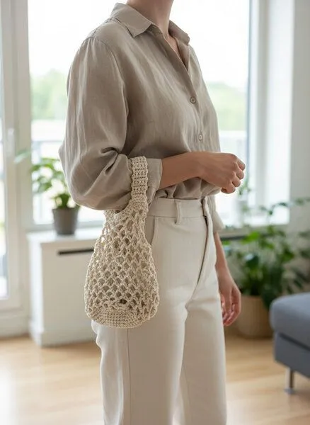 KnitToChange KnitToChange Handgehäkelte Netztasche aus Baumwolle – Natur – Produktbild 3 von 4