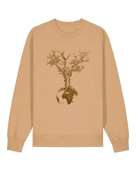 Life-Tree Life-Tree Sweater aus Biobaumwolle Fairwear Unisex "Weltenbaum" in Latte – Produktbild 1 von 5