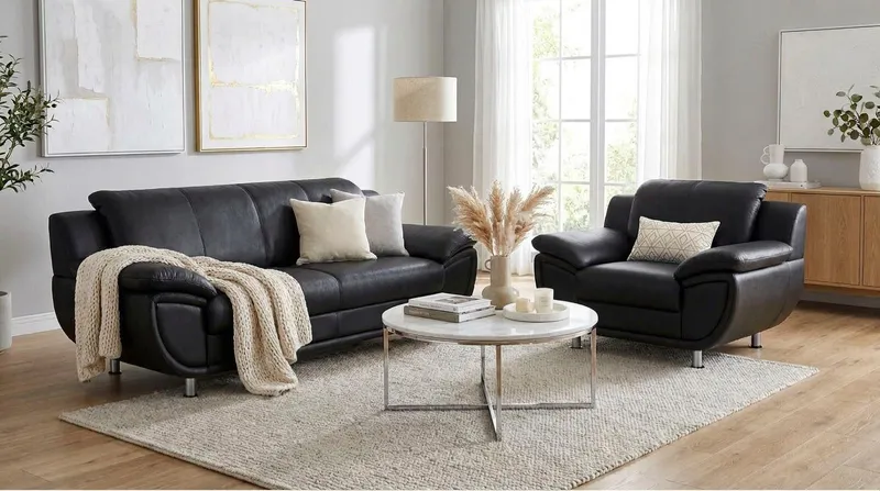TRENDMANUFAKTUR 3-Sitzer Rondo 207 cm, 3-Sitzer, komfortabel, Federkern optional, Chromfüße, wahlweise mit Federkern, pflegeleichte Bezügen, Unser Dauertiefpreis, Schwarz, – Produktbild 7 von 8