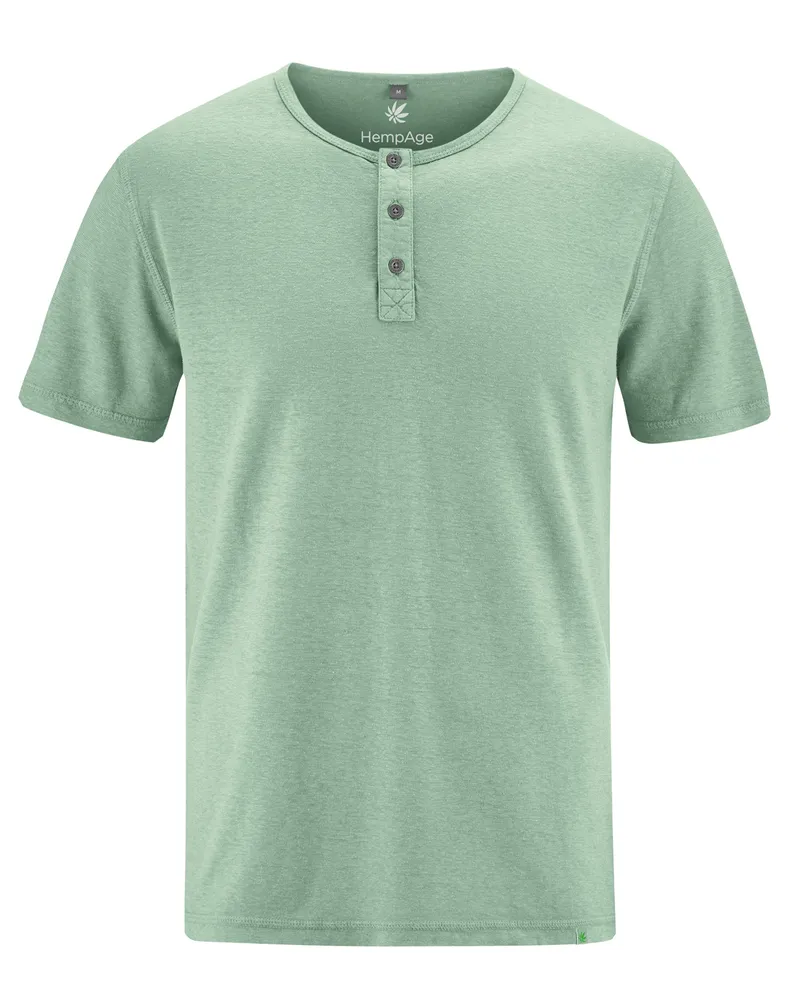 HempAge Hempage Herren vegan Einfarbiges Henley T-Shirt In Menta Grün, Grün, – Produktbild 1 von 2