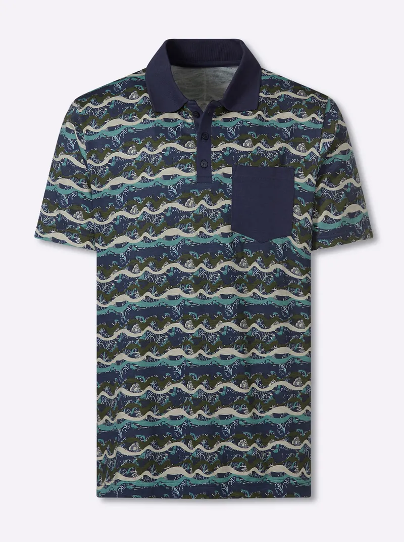 marco donati Kurzarmshirt marine-jade-gemustert, Marine-jade-gemustert, – Produktbild 1 von 2