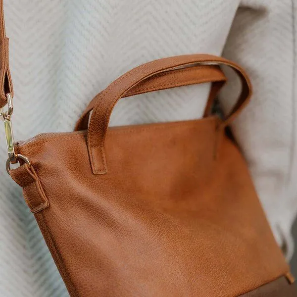 BOWLEANIES TASCHEN BOWLEANIES TASCHEN Mittelgroße Umhängetasche aus Lederfaserstoff, Braun & dunkelbraun, – Produktbild 3 von 4