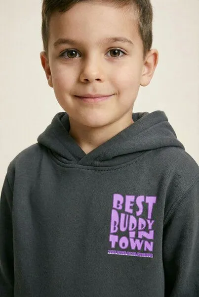 THE FACE OF ELEMENTS The Face of Elements Best Buddy in Town - Relaxed Fit Kids Hoodie aus 100% Bio-Baumwolle, Anthracite (grau), – Produktbild 3 von 4