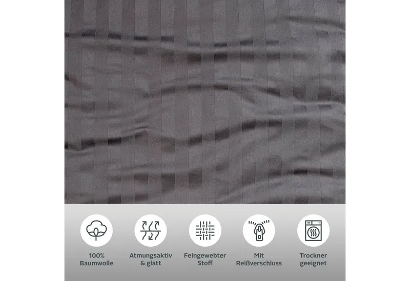 OTTO home Bettwäsche MALIA mit eingewebten Streifen, uni, Mako-Satin, 2 teilig, Bettwäsche aus 100% Baumwolle, Bettwäsche in Mako-Satin-Qualität, Grau, – Produktbild 1 von 6
