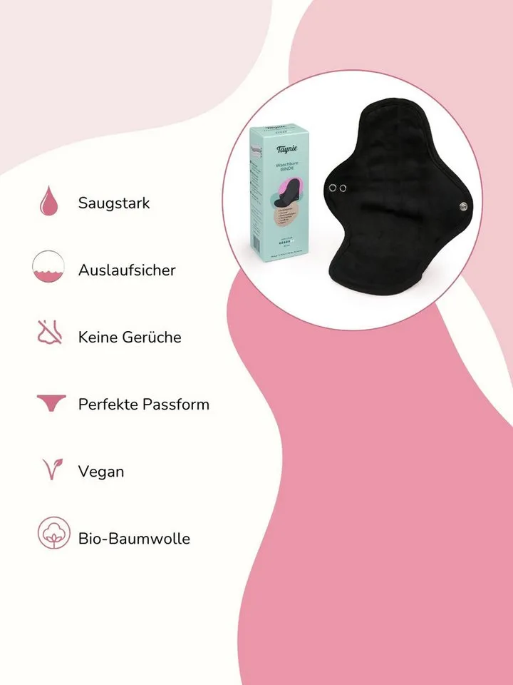Taynie Taynie Binden Waschbare Binde extra stark - wiederverwendbare Stoffbinde, Extra stark, 3-St., Waschbare Binden / Wiederverwendbare Stoffbinden aus Bio-Baumwolle, Schwarz, – Produktbild 4 von 5